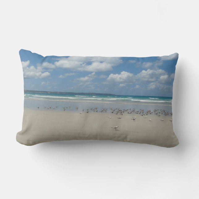 Beach with Seagulls Lumbar Pillow (Front)