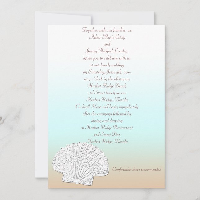 Beach with Shell Wedding Invitation (Front)