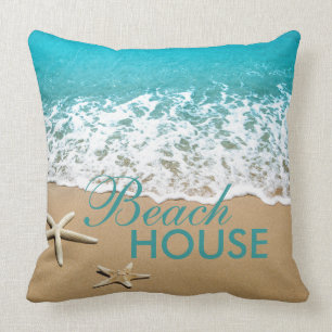 Beach With Starfish on Sand Throw Pillow