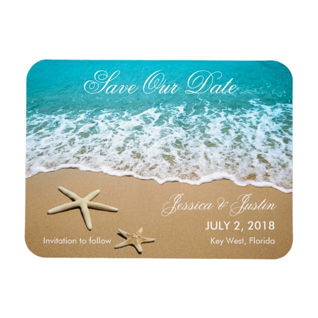 Beach With Starfish Save the Date Magnet (Horizontal)