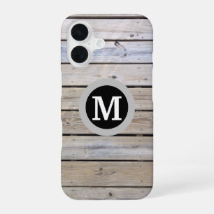 Beach Wood Background Monogrammed iPhone 16 Case