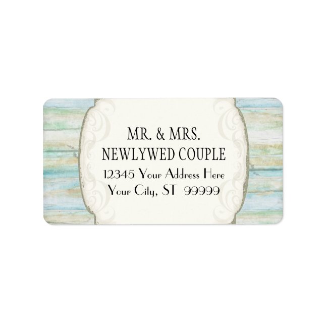 Beach Wood Coastal Wedding Driftwood Ocean Art Label (Front)