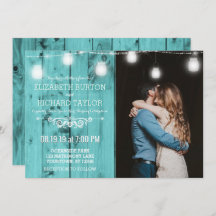 Beach Wood String Lights Photo Wedding Invitation