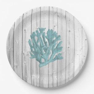 Beach Wood Teal Coral Paper Plates