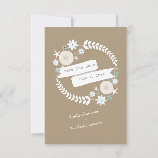 Beach Wreath & Banner Save The Date (Front)
