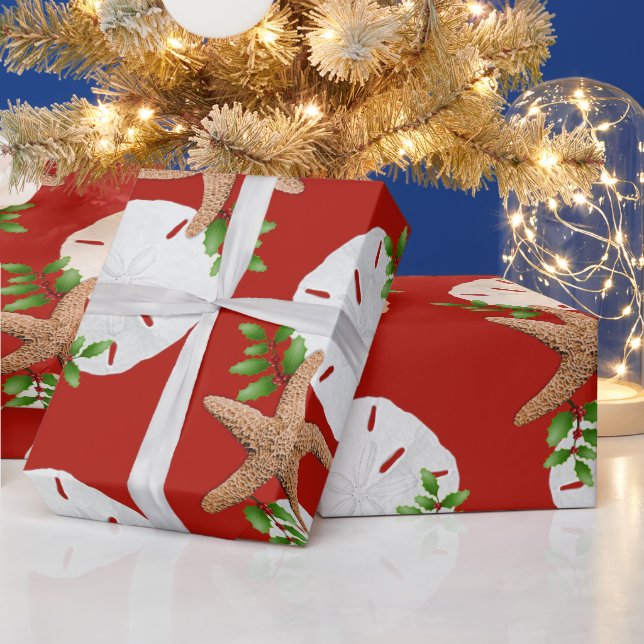 Beach Wreath Large Pattern Christmas Wrapping Paper (Holidays)