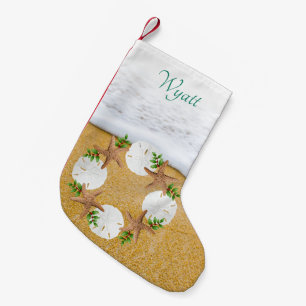 Beach Wreath Sand Dollars Double Sided Small Christmas Stocking