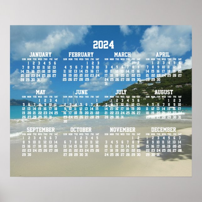 Beach Yearly Calendar 2024 With Photo Poster (Front)