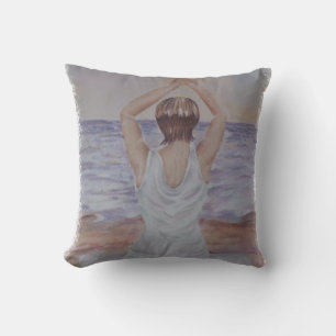 BEACH YOGA POSE THROW PILLOW