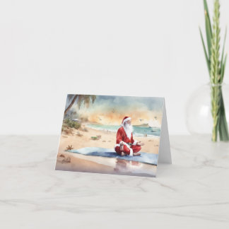Beach Yoga Santa with Palm Trees Holiday Card