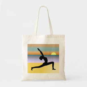 Beach Yoga Woman Posing Silhouette Budget Tote Bag