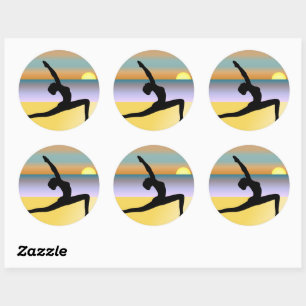 Beach Yoga Woman Posing Silhouette Round Stickers