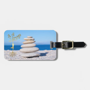 Beach, Zen Stones,Gold Tree Silhouette Luggage Tag