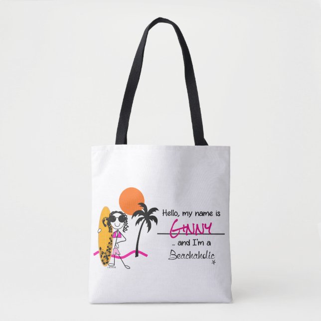 Beachaholic Surfer Tote Beach Bag (Front)