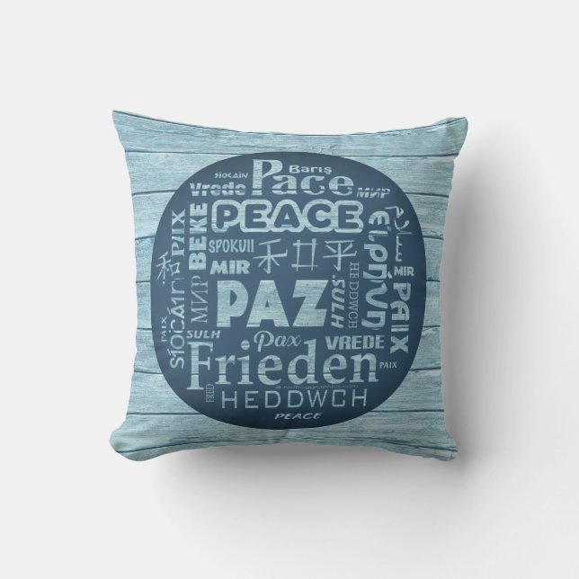 Beachcomber cushion, peace in multi languages throw pillow (Front)