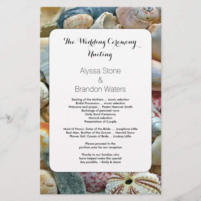 Beachcombers Seashell 5x8 Programme de mariage per (Devant)