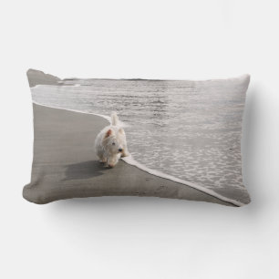 Beachcombing Westie Dog Photo Lumbar Pillow
