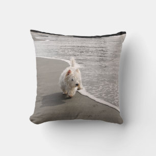 Beachcombing Westie Dog Photo Throw Pillow