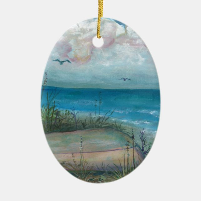 Beache Scene Indian Rocks Beach, FL Art Ceramic Ornament (Front)