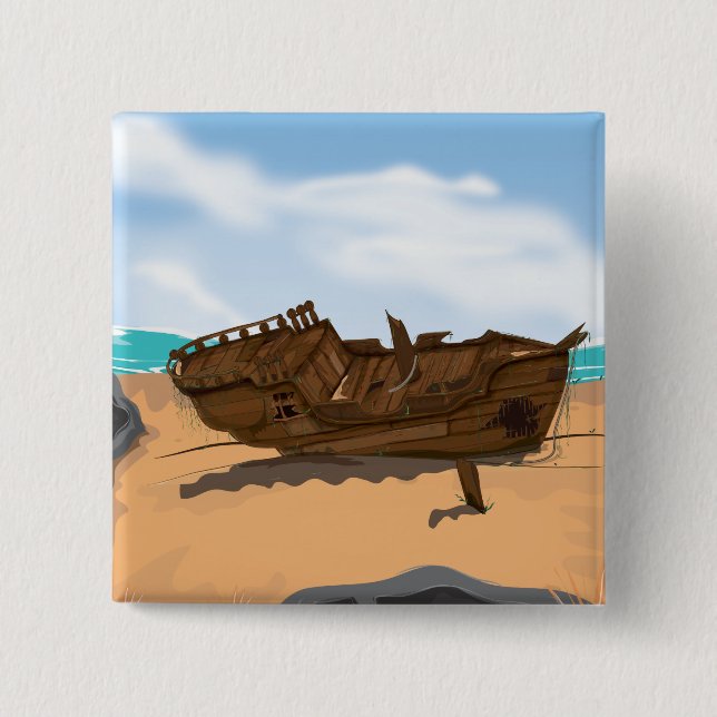 Beached Shipwreck 2 Inch Square Button (Front)