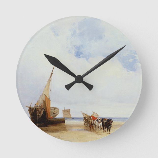 Beached Vessels and a Wagon near Trouville, c.1825 Round Clock (Front)