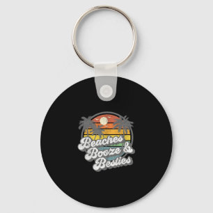 Beaches Booze And Besties Funny Retro 70s Beach Wo Keychain