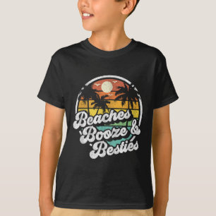 Beaches Booze And Besties Funny Retro 70s Beach Wo T-Shirt