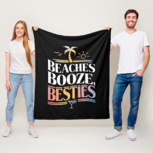 Beaches Booze & Besties Coconut Tree Summer  Fleece Blanket