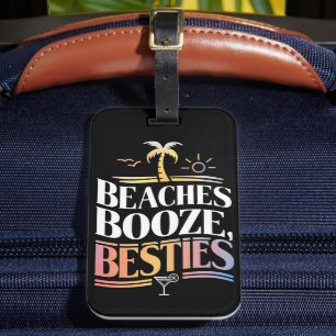 Beaches Booze & Besties Coconut Tree Summer Luggage Tag