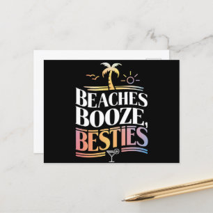 Beaches Booze & Besties Coconut Tree Summer  Postcard