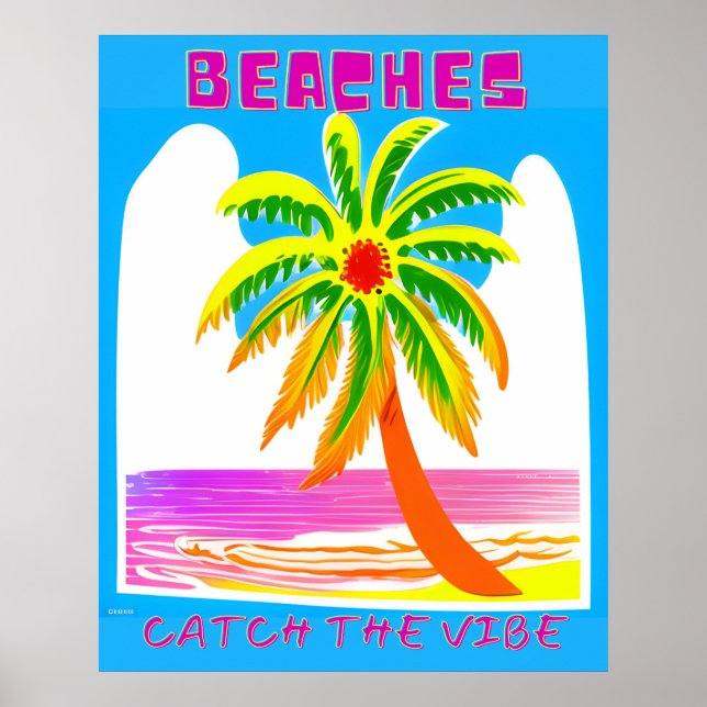 Beaches Catch The Vibe, Vintage Travel Poster (Front)