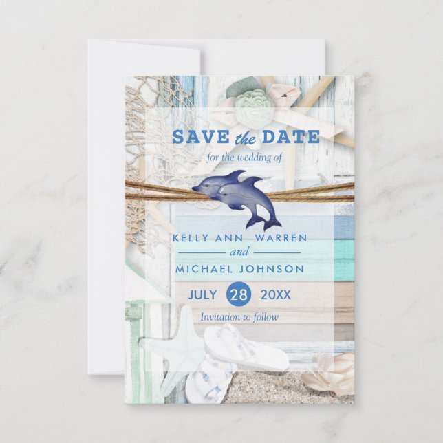 Beachfront Dolphin Wedding - Save the Date (Front)