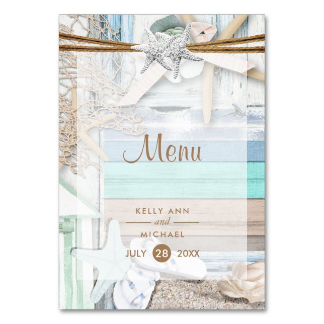 Beachfront Wedding Menu Table Number (Front)