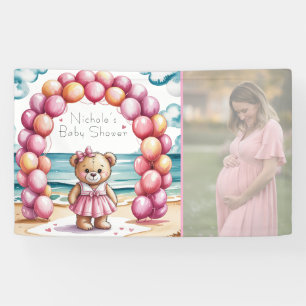 Beachside Bear Balloon Girl Baby Shower Photo Banner