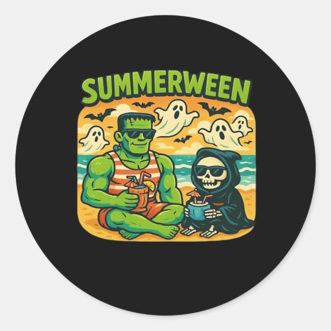 Beachside Boogeymen - Retro Summerween Vibes Class Classic Round Sticker (Front)