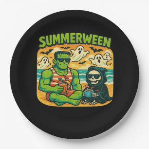 Beachside Boogeymen - Retro Summerween Vibes Class Paper Plate