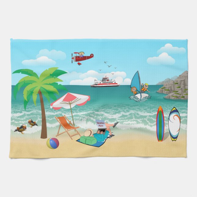 Beachside Family Fun Kitchen Towel (Horizontal)