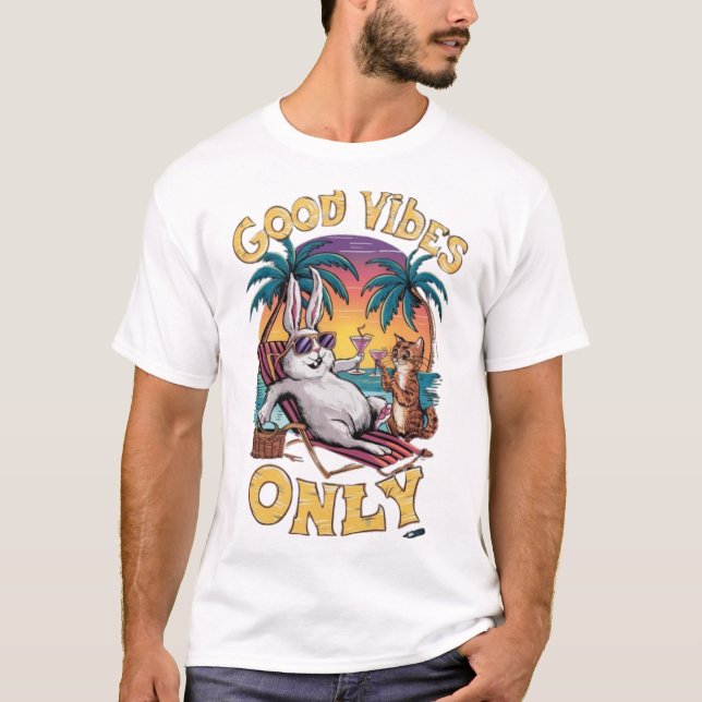 Beachside Harmony: A T-Shirt Design with a Rabbit (Front)