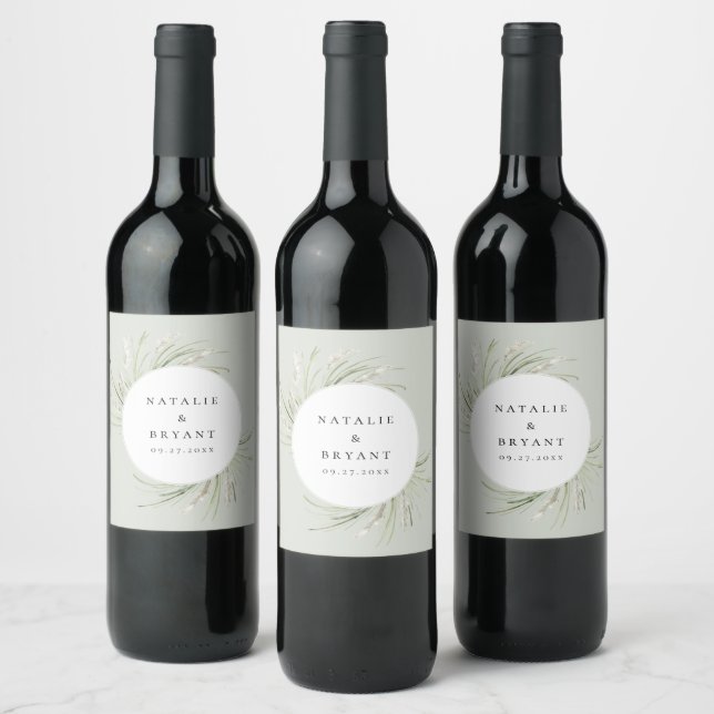 Beachside Pampas Grass Frame Wedding Wine Label (Bottles)