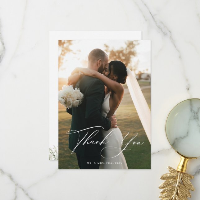 Beachside Pampas Grass Wedding Photo Thank You Card (Front/Back In Situ)