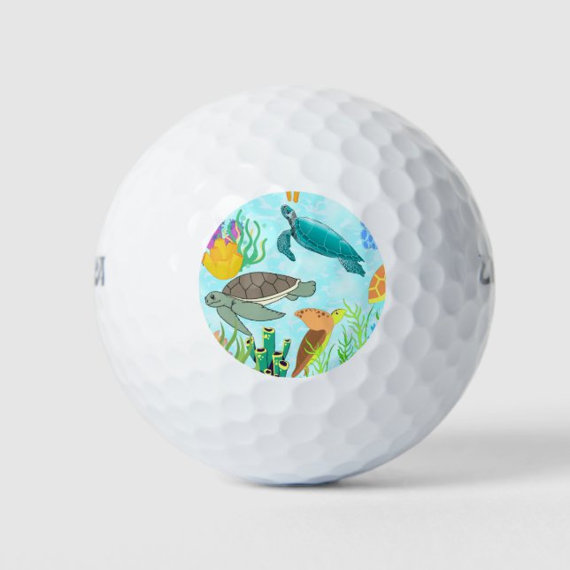 Beachside Sea Turtles and Corals Pattern  Golf Balls (Front)