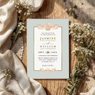 Beachside Shell Elegant Modern QR Code Wedding Invitation