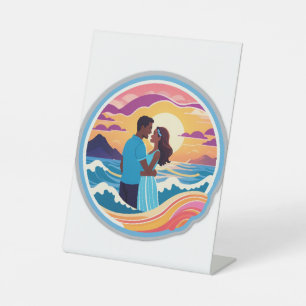 Beachside Sunset Wedding Invitation Pedestal Sign