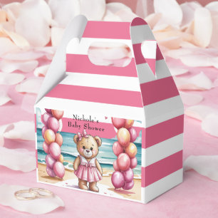 Beachside Teddy Bear Balloon Girl Baby Shower Favor Box