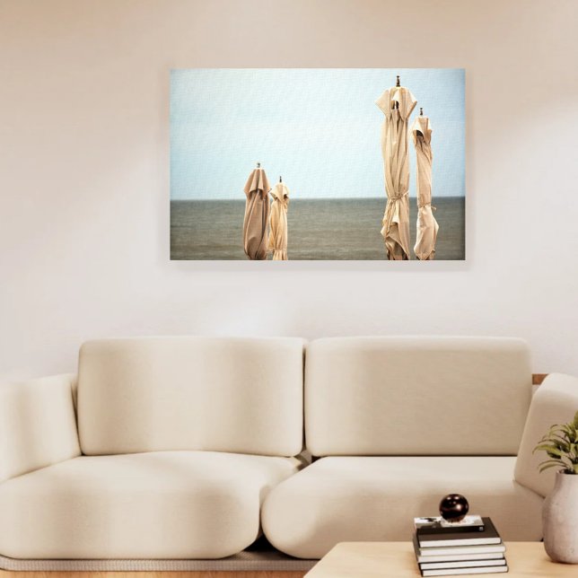 Beachside Umbrellas Golden Twilight Photographic Canvas Print (Creator Uploaded)