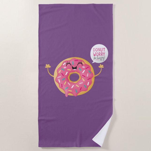 Beachtowel Girls Funny Doughnut Worry Be Happy Beach Towel (Front)