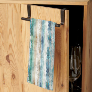Beachy, artsy abstract ink stripes kitchen towel