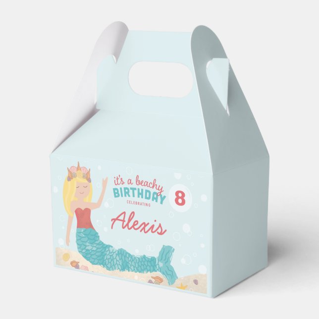 Beachy Birthday Mermaid Favour Box Peach Teal (Front Side)
