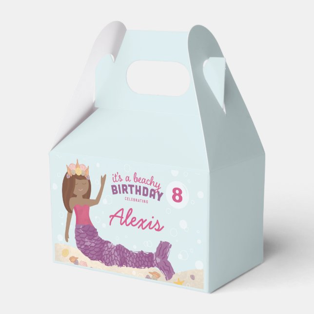 Beachy Birthday Mermaid Favour Box Pink Teal (Front Side)