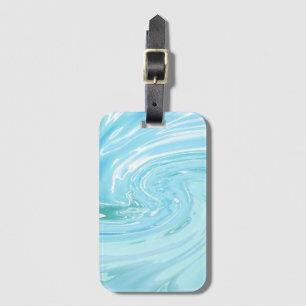 Beachy Blue Abstract Acrylic Pour  Luggage Tag